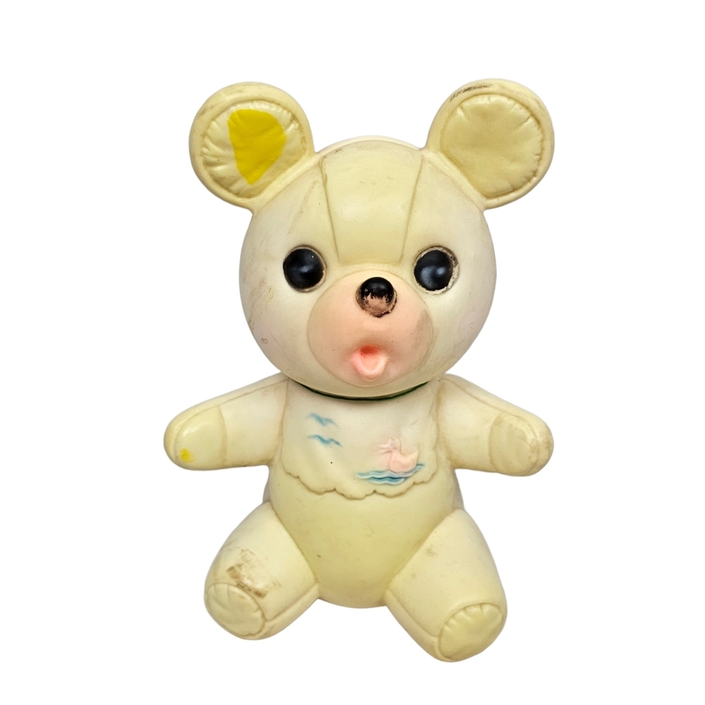 Vintage Mid Century Sanitoy Squeaky Baby Bear Toy 7 5/8"H | Soft Plastic | Read